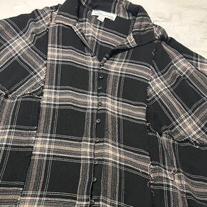 Women’s Black brown and beige distressed Plaid Shirt